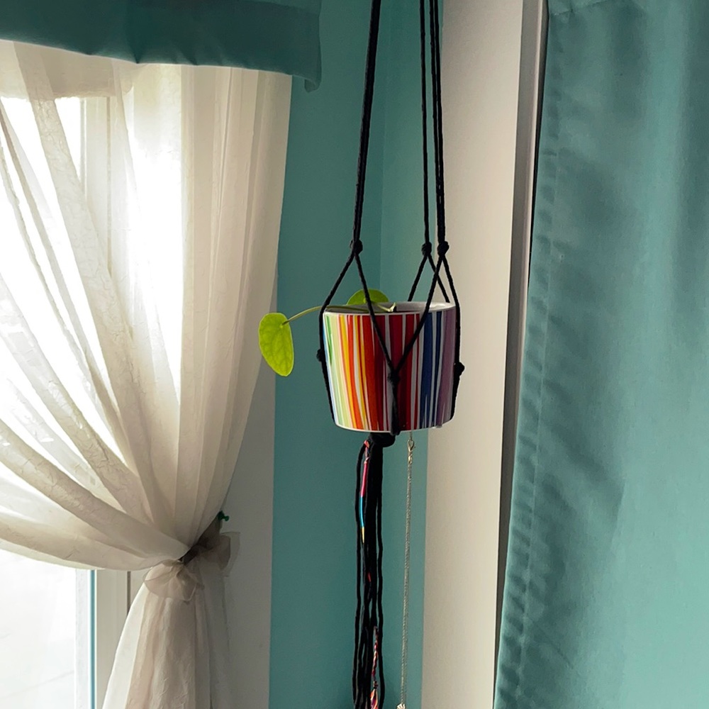 Black Crochet Knit Plant Hanger